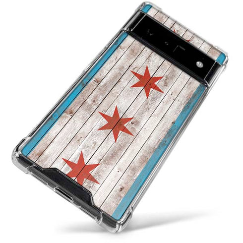 Chicago Flag Dark Wood Google Pixel 6 Clear Case